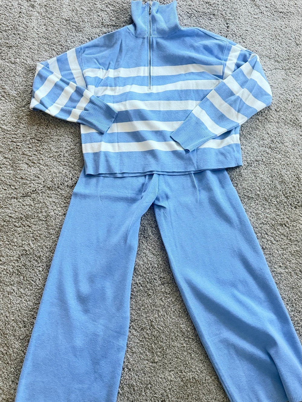 Sincerely Jules Blue & White Striped Half-Zip Lounge Set